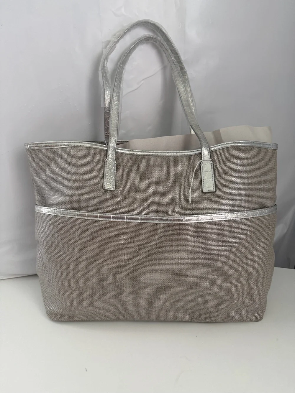 Michael Kors Metallic Silver Tote with Textured Body